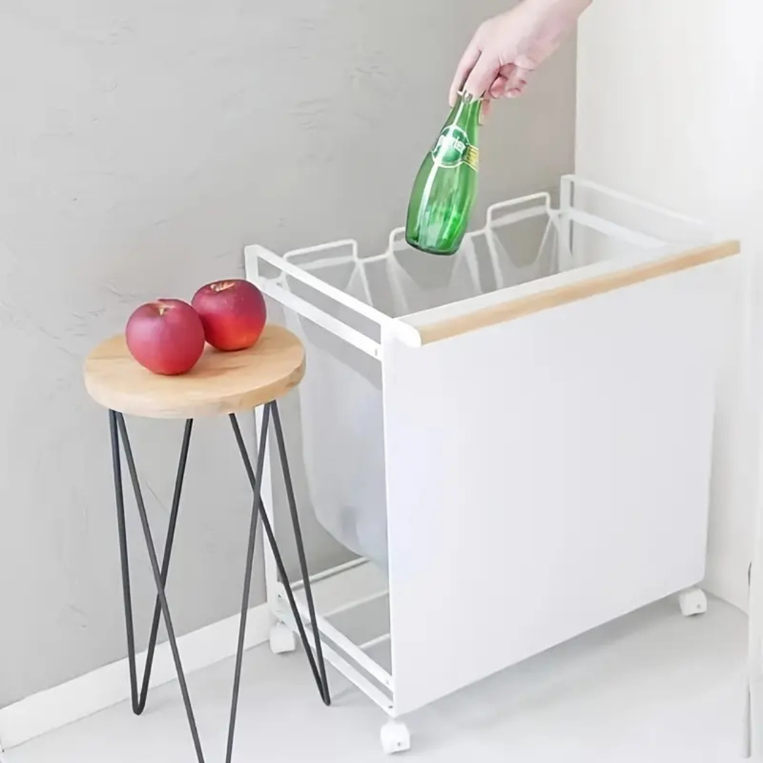 HOMERO Three-Compartment Metal Garbage Bag Holder Sleek Rolling Storage Rack