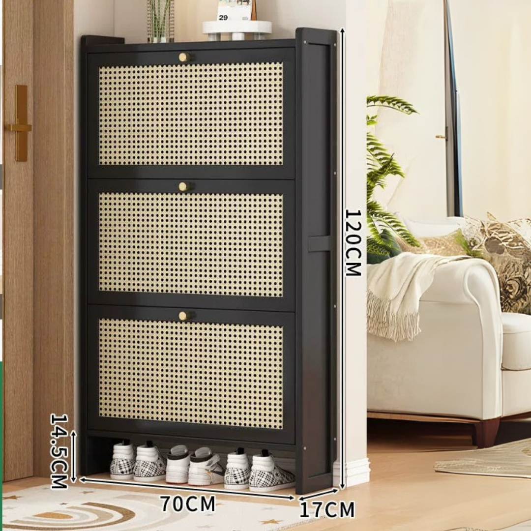 HOMERO Rattan Style Wooden Shoe Slim Space Saving Cabinet