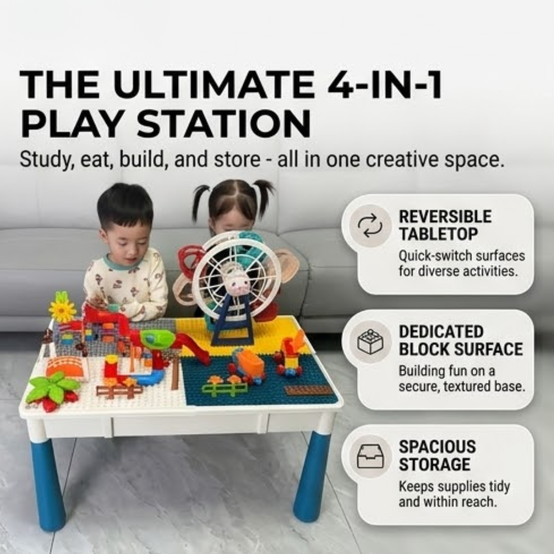 Multi Purpose Kids Activity Table Study Desk Building Block Play Set