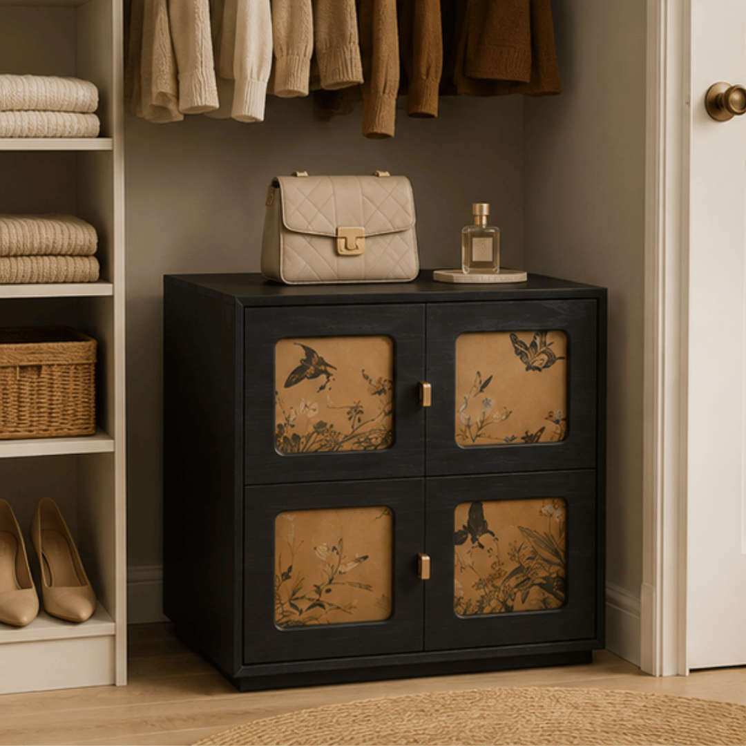Retro Solid Wood Storage Cabinet with Two Drawers