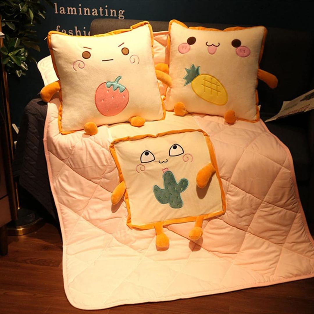 Homero 3D Cute Toast Pillow Blanket 2 in 1  Foldable Plush Quilt