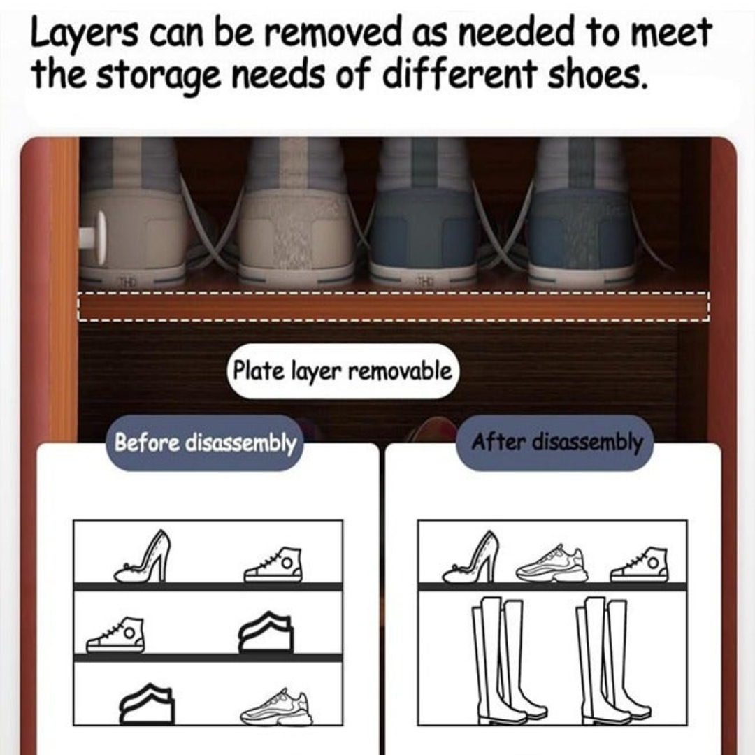 Multi Layer Bamboo Shoe Rack Cabinet with Dustproof Curtain