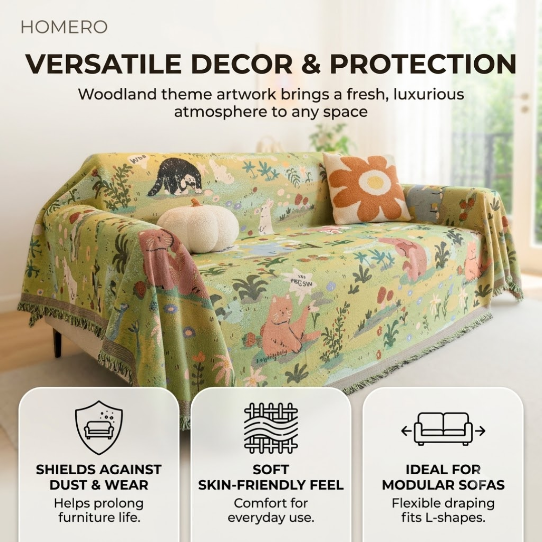 Premium Chenille Forest Story Throw Sofa Cover