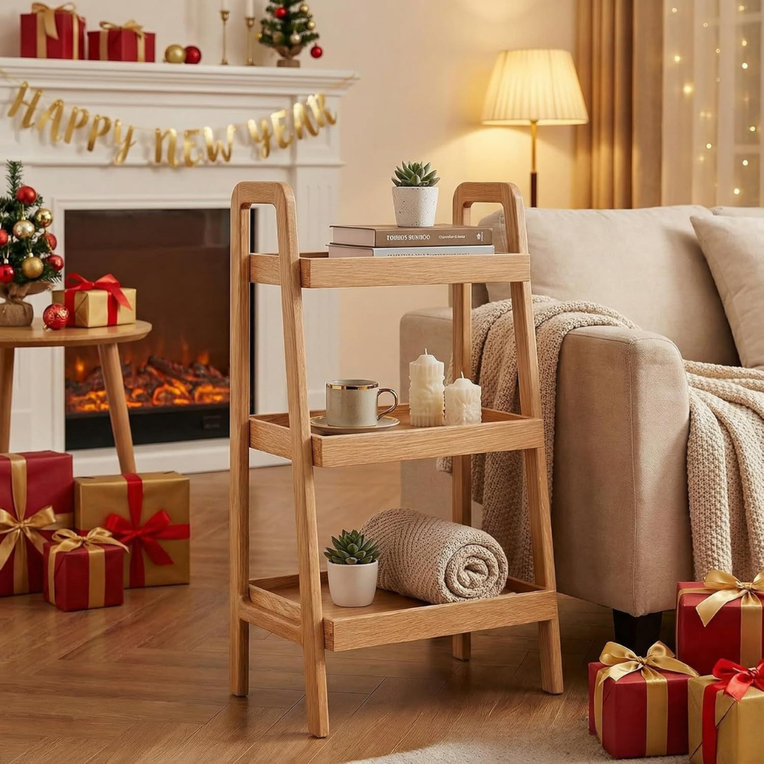 Multi Purpose Oak Wood Storage Shelf Portable Display Stand