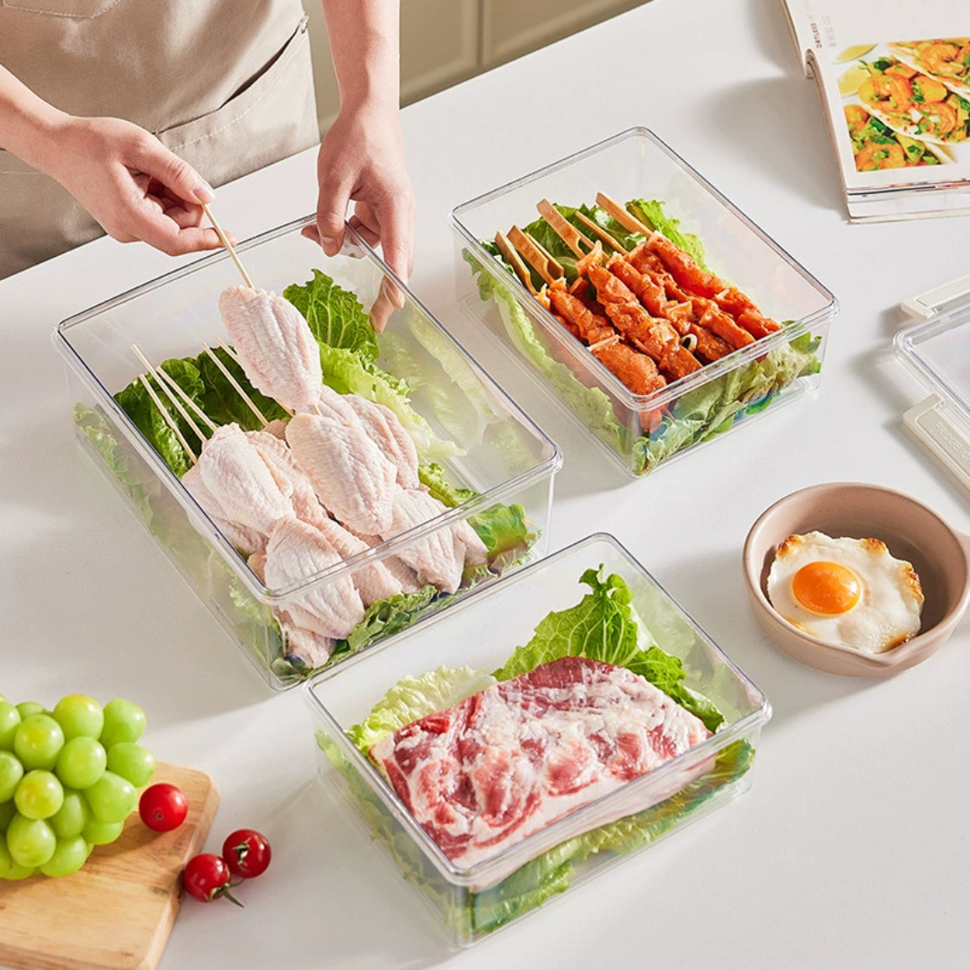 Multi Purpose Fresh Keeping Storage Container with Drain Basket (Set of 3)