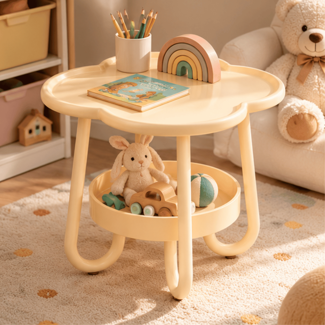 Modern Flower Shaped Two Tier Side Table with Storage Tray