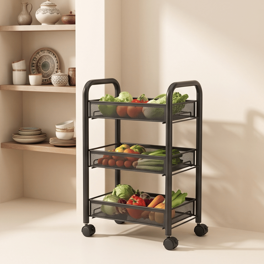 3-Tier Multipurpose Metal Rolling Storage Cart