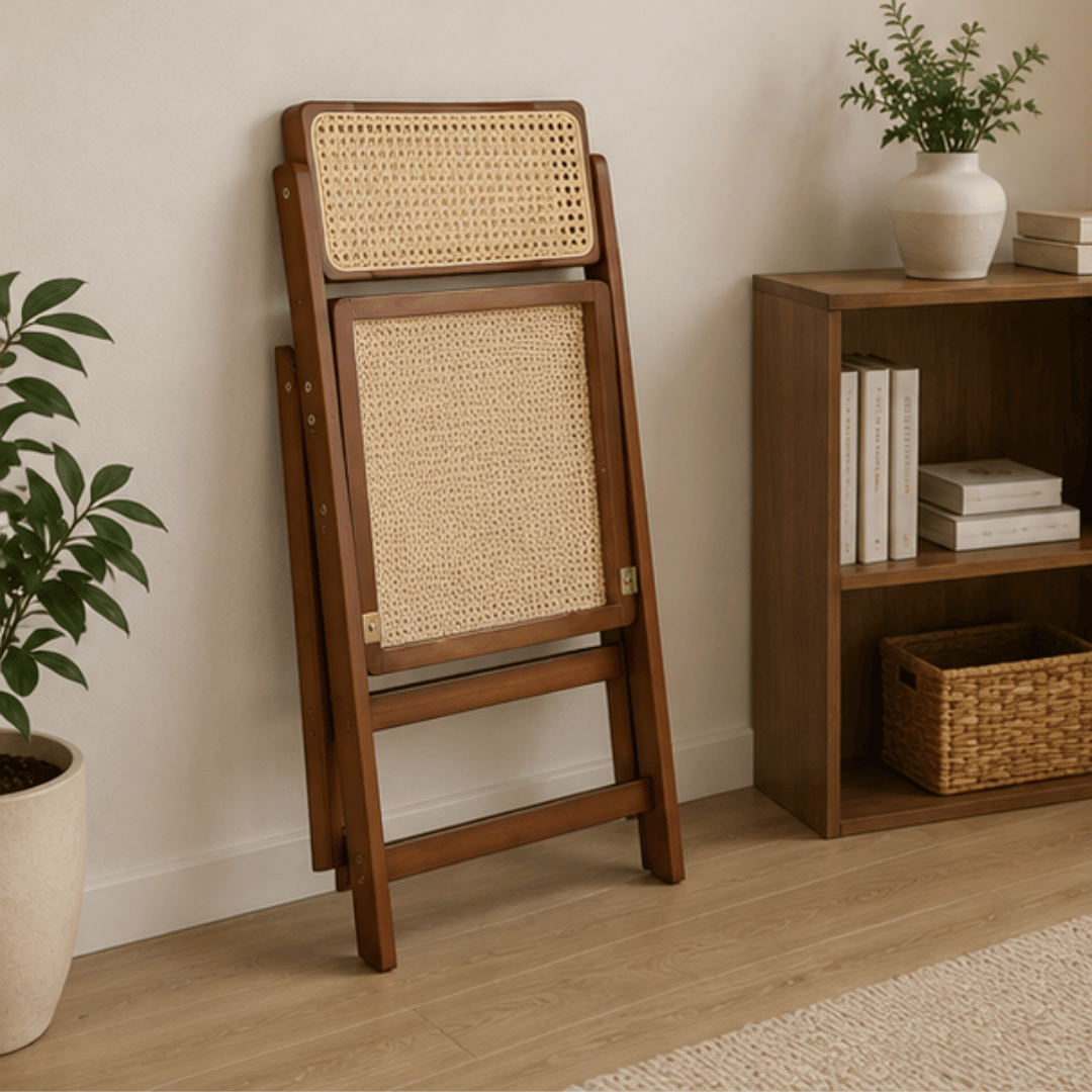 Solid Wood Frame Ergonomic Seating Rattan Folding Chair
