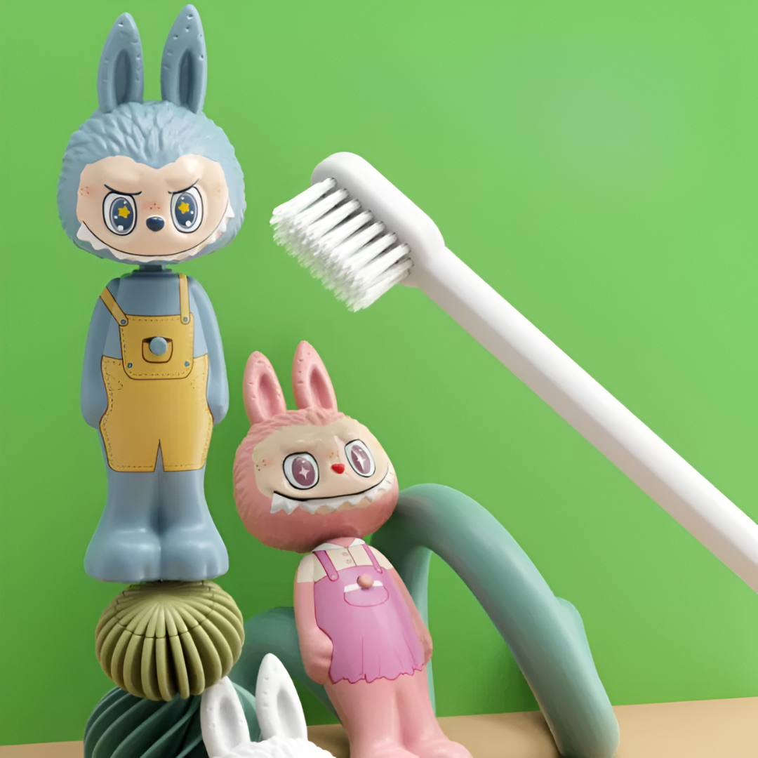 Homero Cute Labubu Ultra Soft Bristles Toothbrush 2 Piece (Pink and Blue)