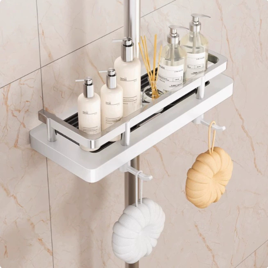 Adjustable Bathroom Storage Shelf Organizer with Drain Design