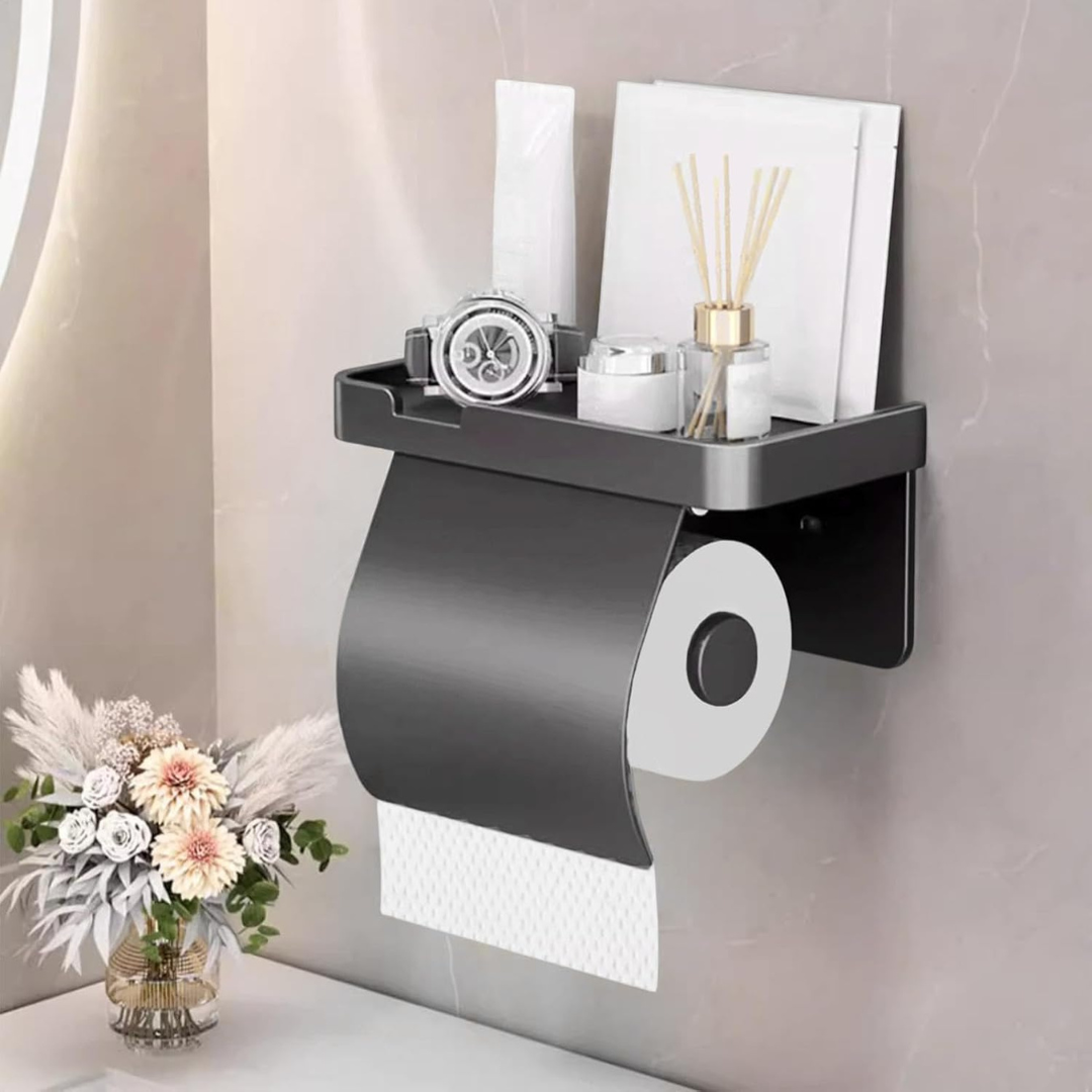 Premium Wall Mounted Toilet Paper Holder Waterproof Shelf