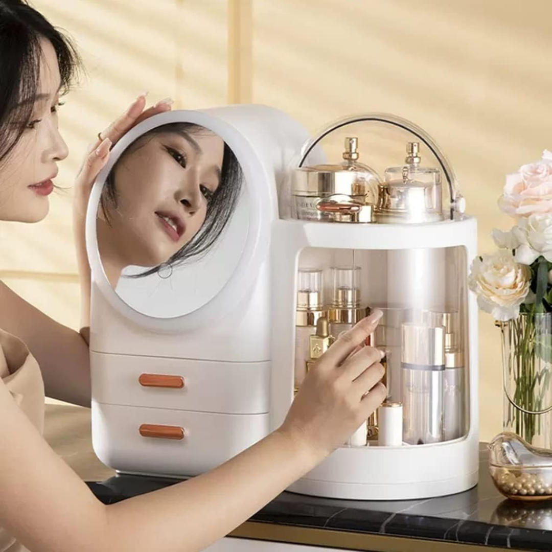 Premium Makeup and Skincare Organizer Box with Mirror LED Light