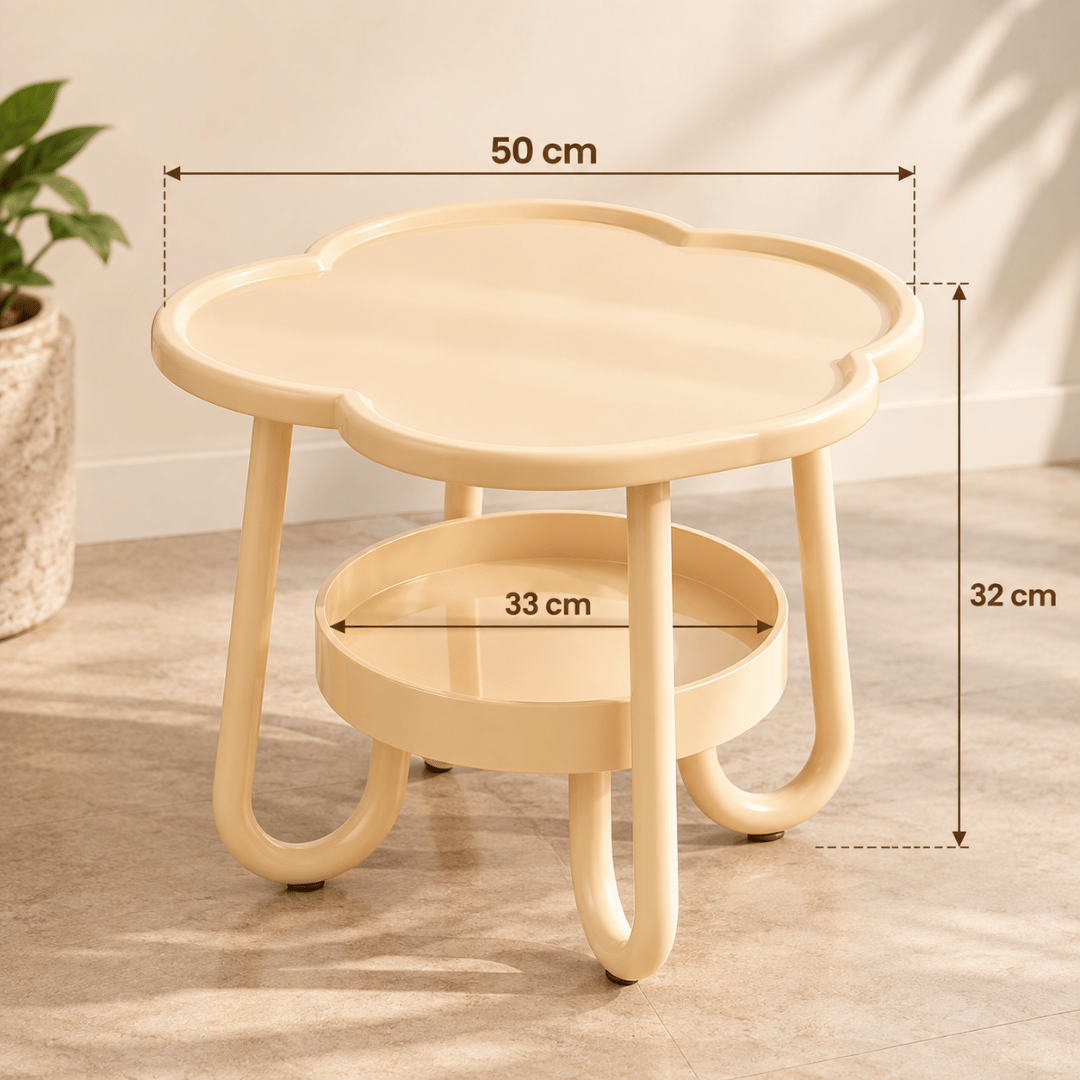 Modern Flower Shaped Two Tier Side Table with Storage Tray