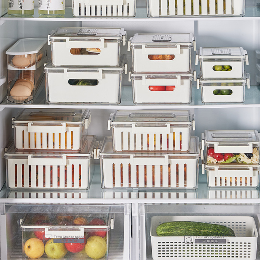 Multi Purpose Fresh Keeping Storage Container with Drain Basket (Set of 3)