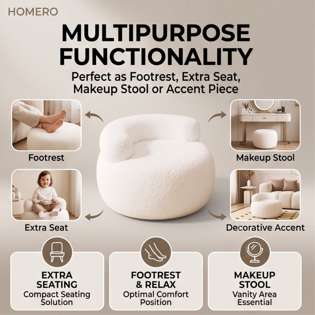 Soft Sherpa Round Accent Ottoman Seating Stool