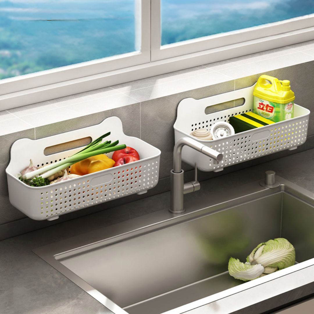 HOMERO Wall-Mounted Multi-Purpose Storage Basket with Hooks