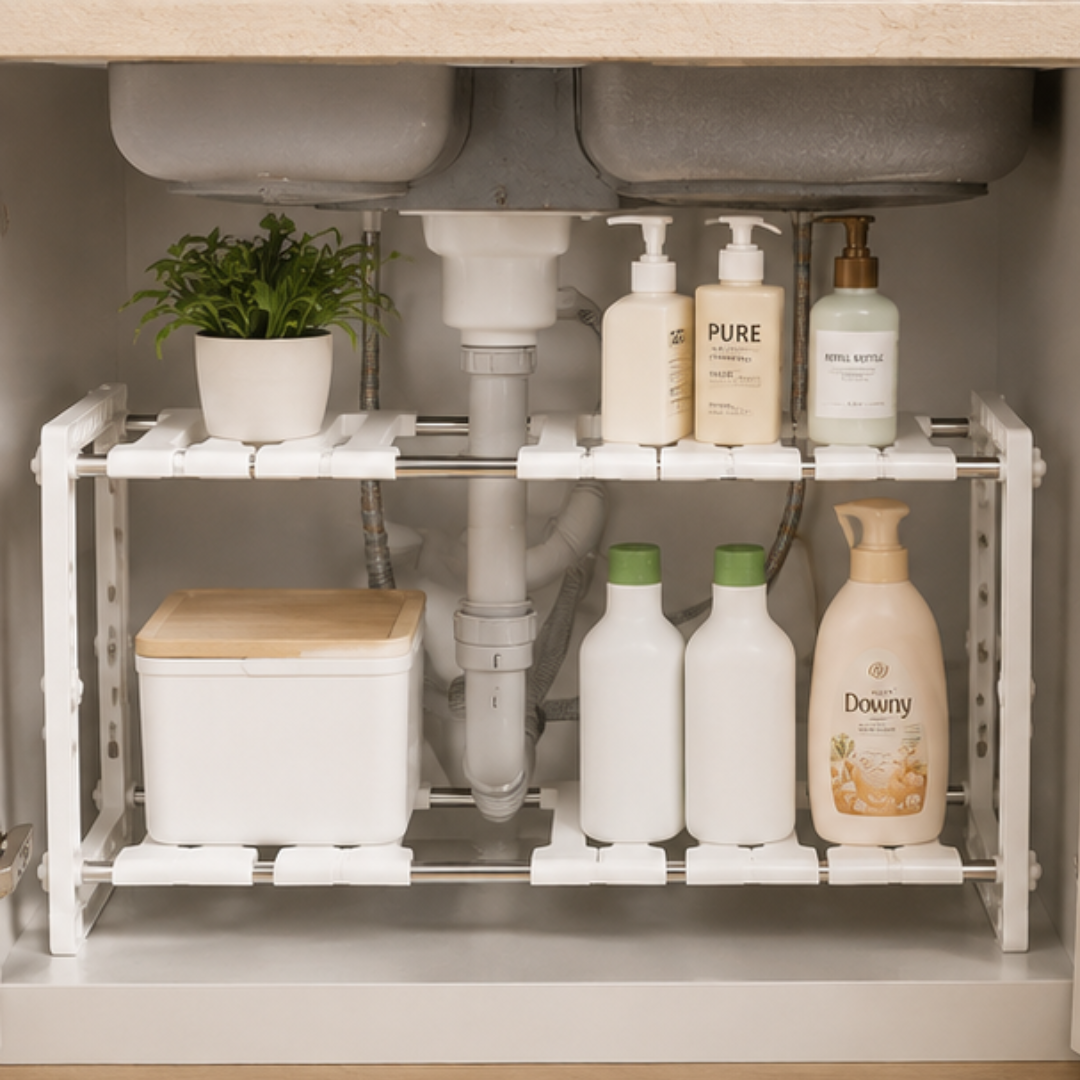 Two Tier Adjustable Under Sink Storage Organizer