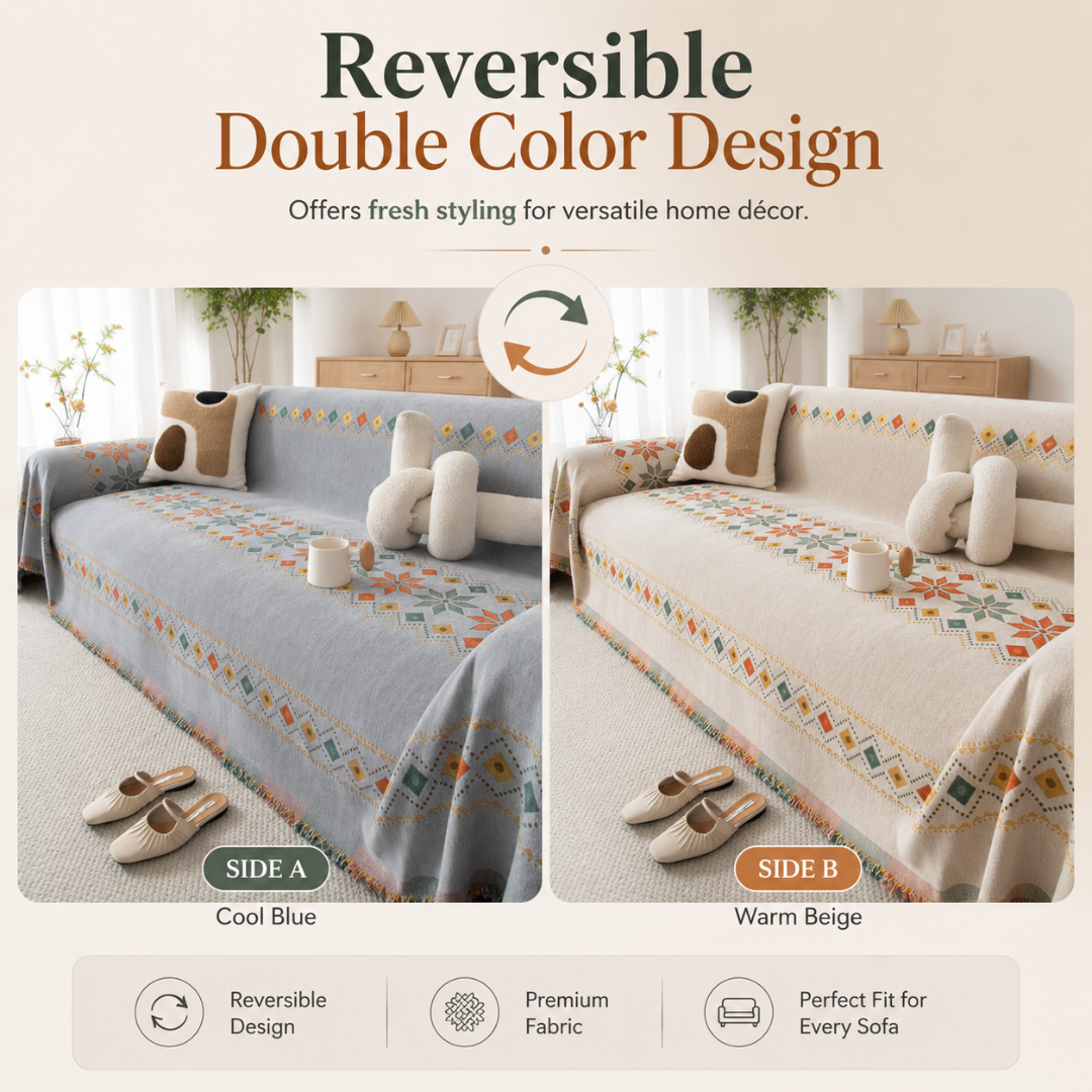 Unique Pattern Reversible Chenille Throw Sofa Cover