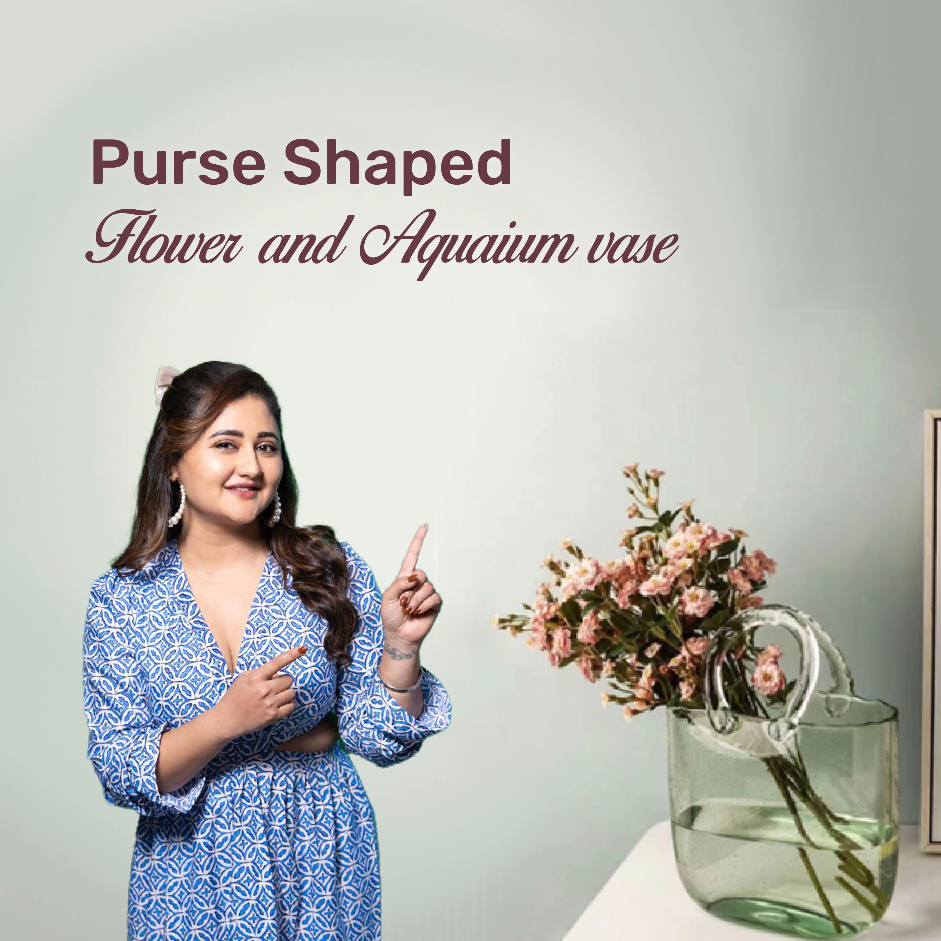 HOMERO Transparent Hand Blown Glass Vase with Elegant Purse Design