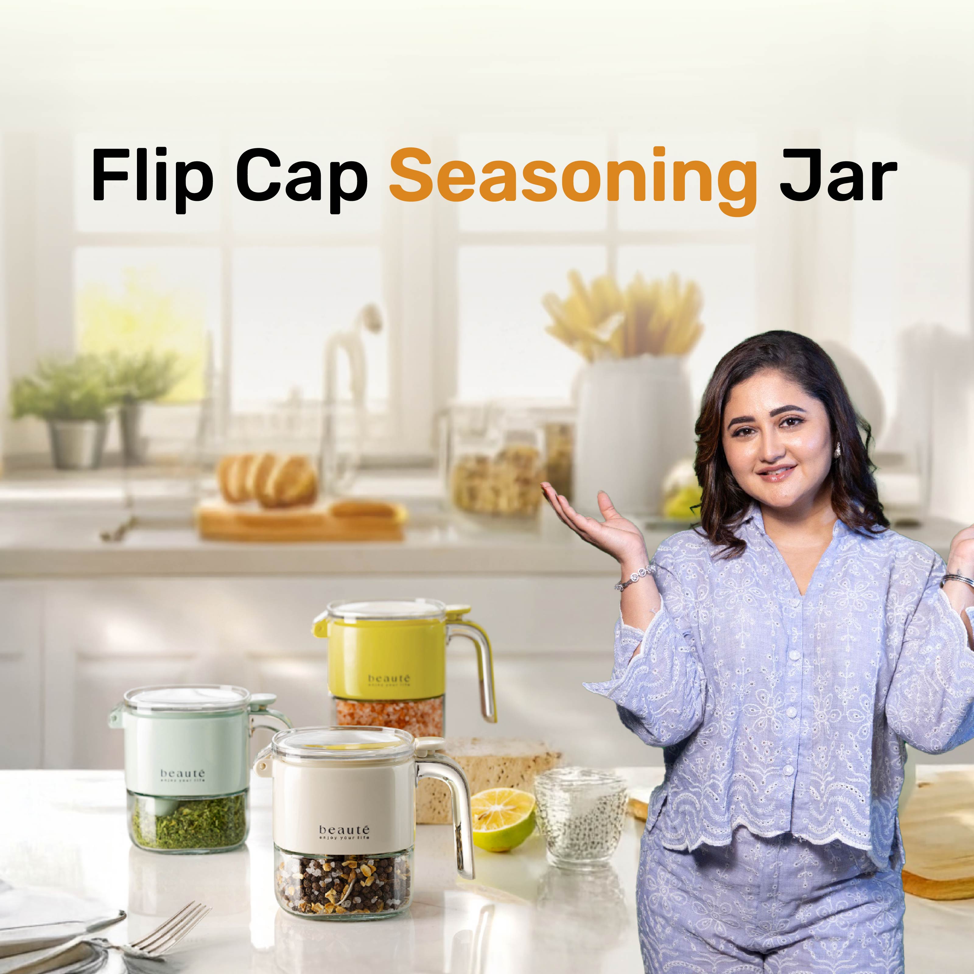 HOMERO Multi-Purpose One-Hand Operated Spice Jar with Flip Cap (400ml Capacity)