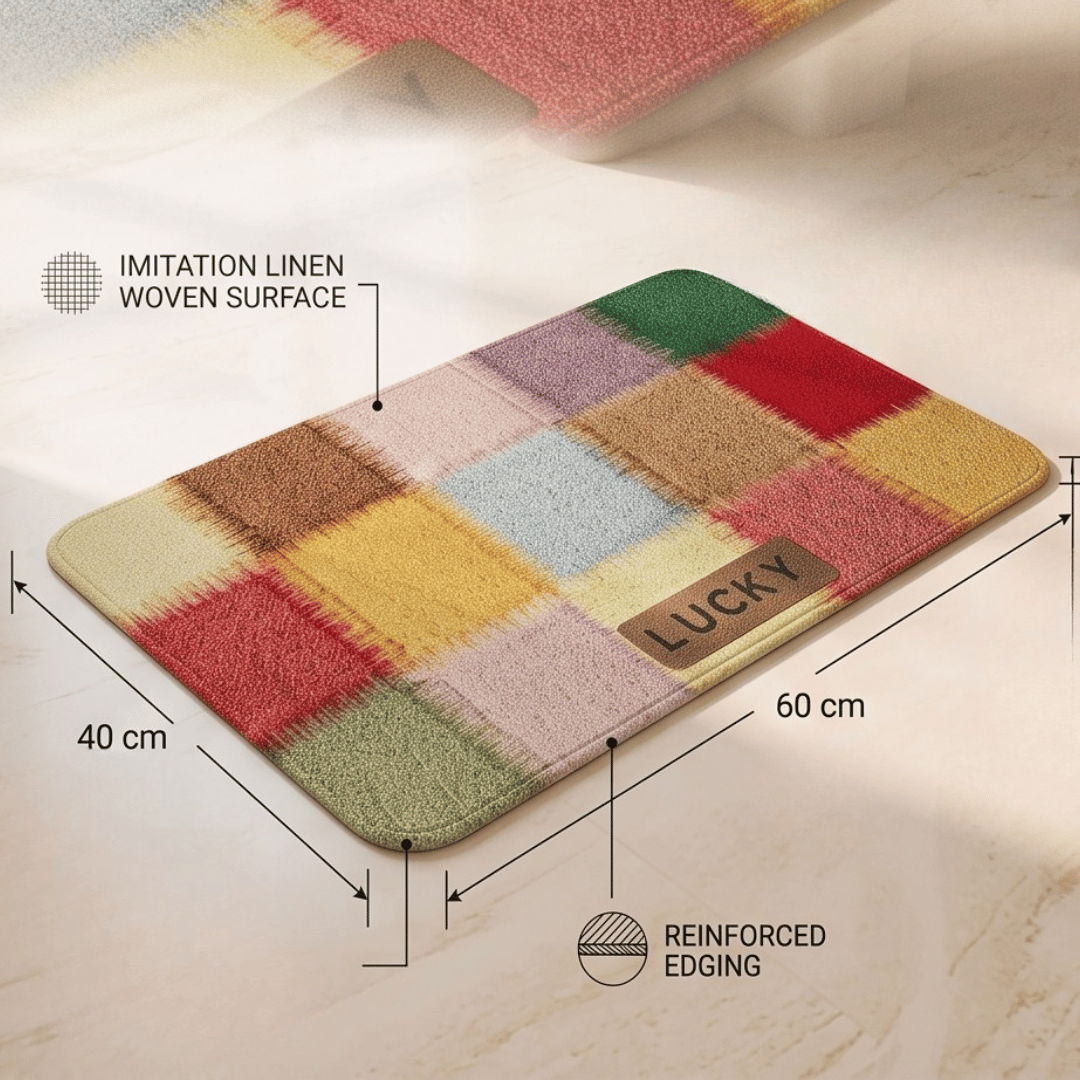 Quick Dry Water Absorbent Linen Kitchen Mat with Non-Slip Rubber Backing