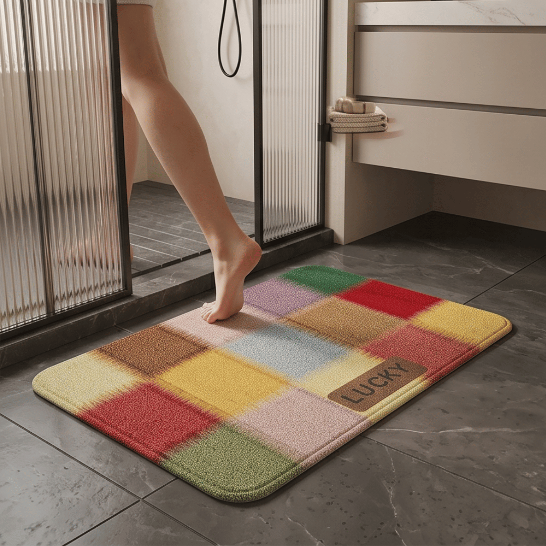 Quick Dry Water Absorbent Linen Kitchen Mat with Non-Slip Rubber Backing