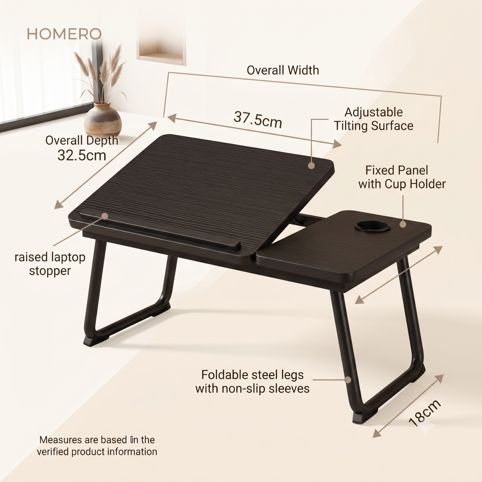 Multi Purpose Laptop Bed Adjustable Study Desk with Cup Holder