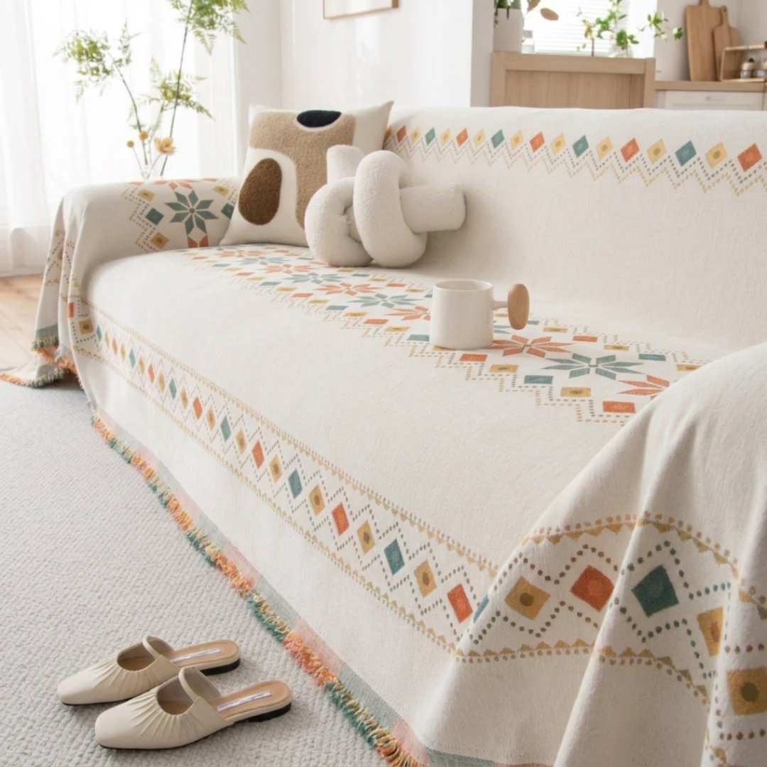 Unique Pattern Reversible Chenille Throw Sofa Cover