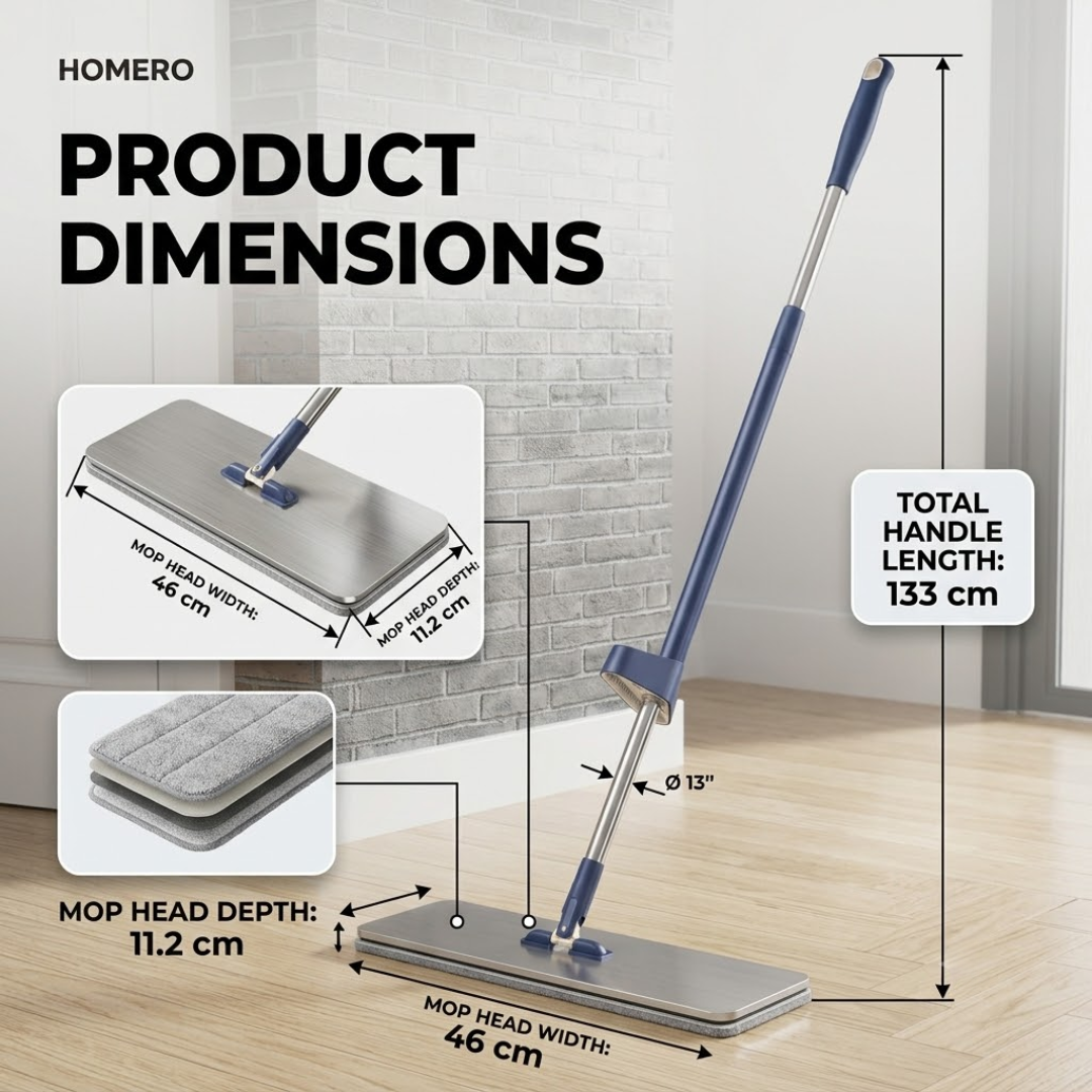 Hands Free 360° Rotating Flat Mop with Stainless Steel Handle