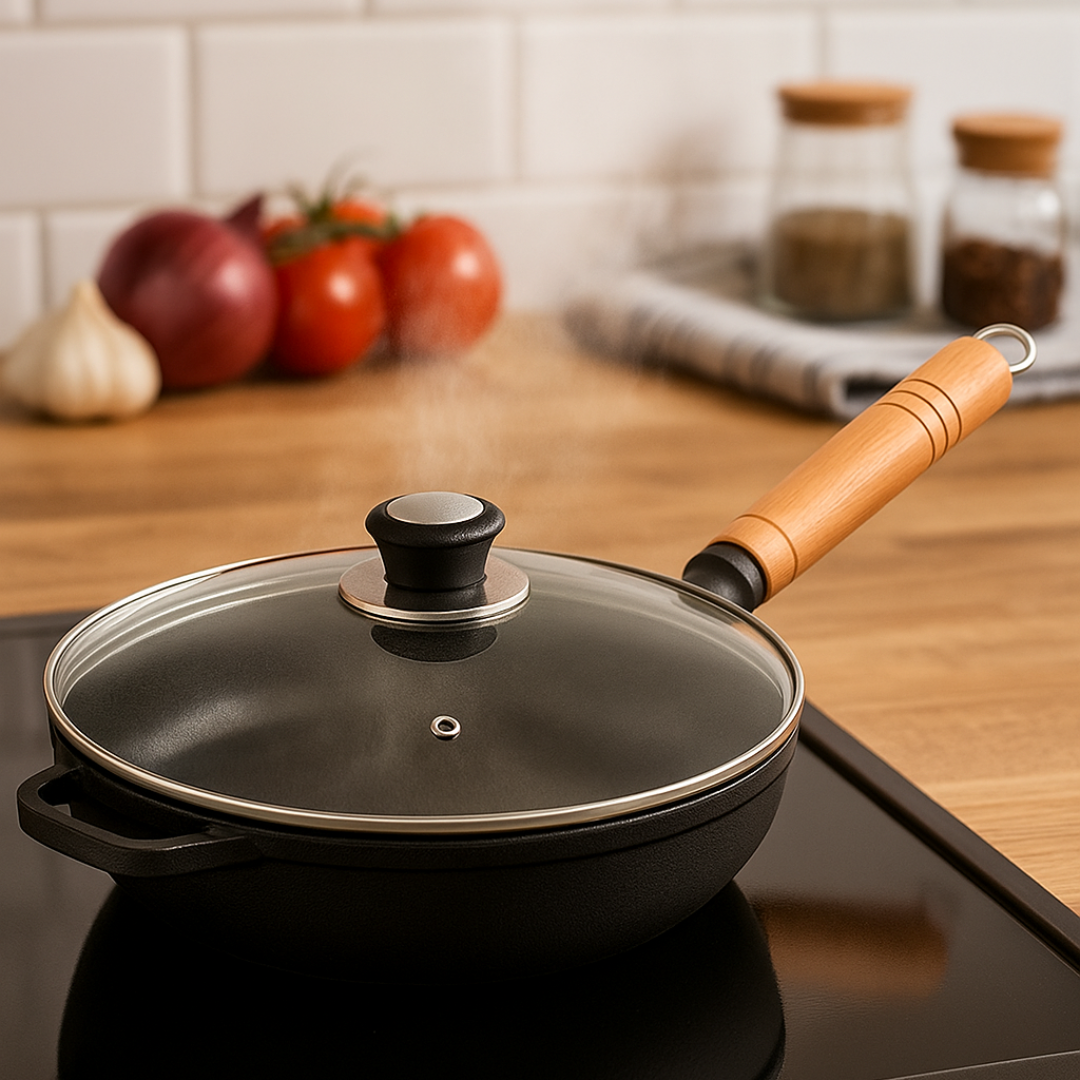 Homero Premium Non-Stick Cast Iron Fry Pan with Glass Lid 22cm  Design