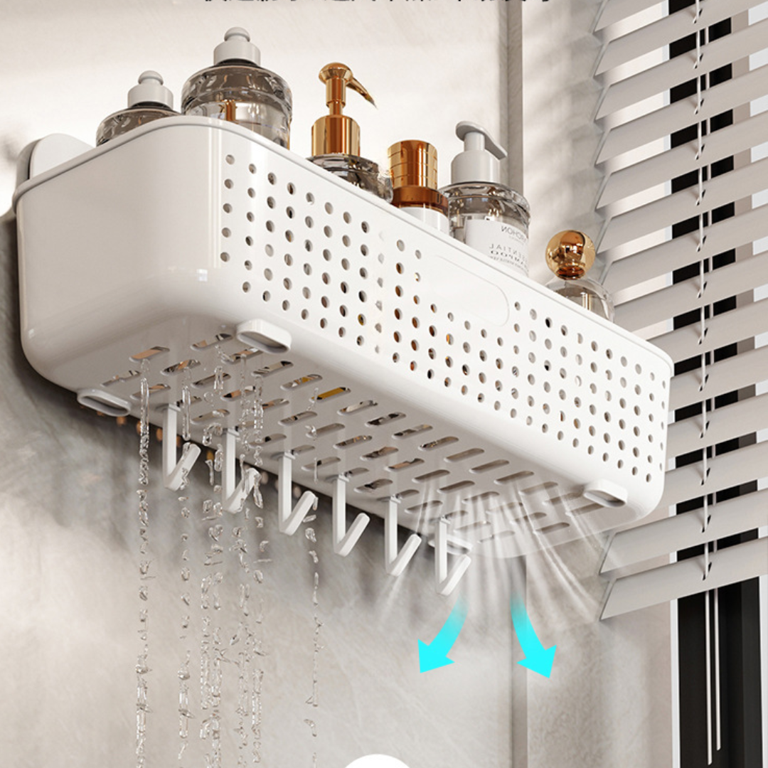 HOMERO Wall-Mounted Multi-Purpose Storage Basket with Hooks