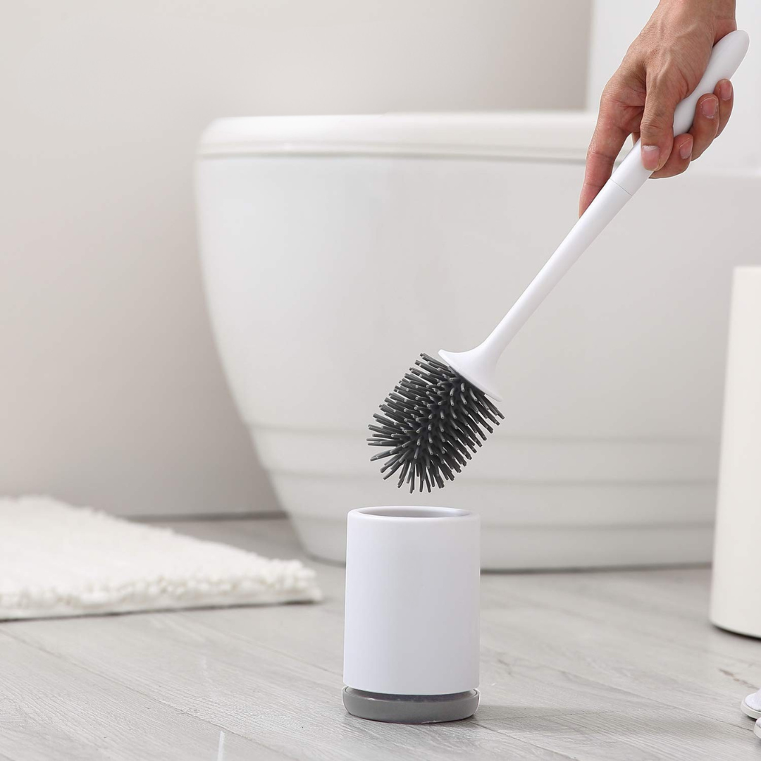 Wall Mounted Silicone Toilet Long Handle Cleaning Brush Set