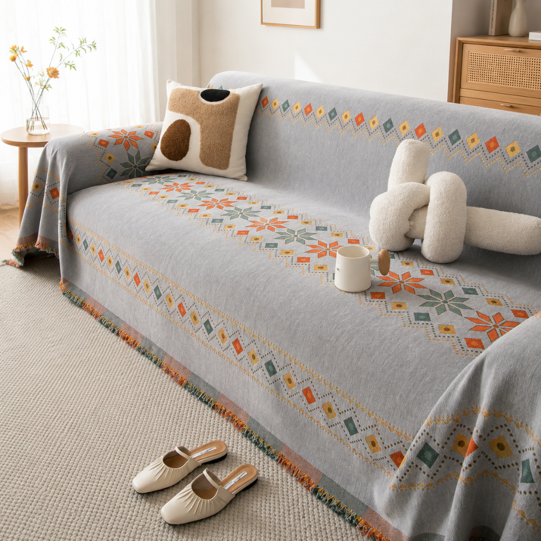 Unique Pattern Reversible Chenille Throw Sofa Cover