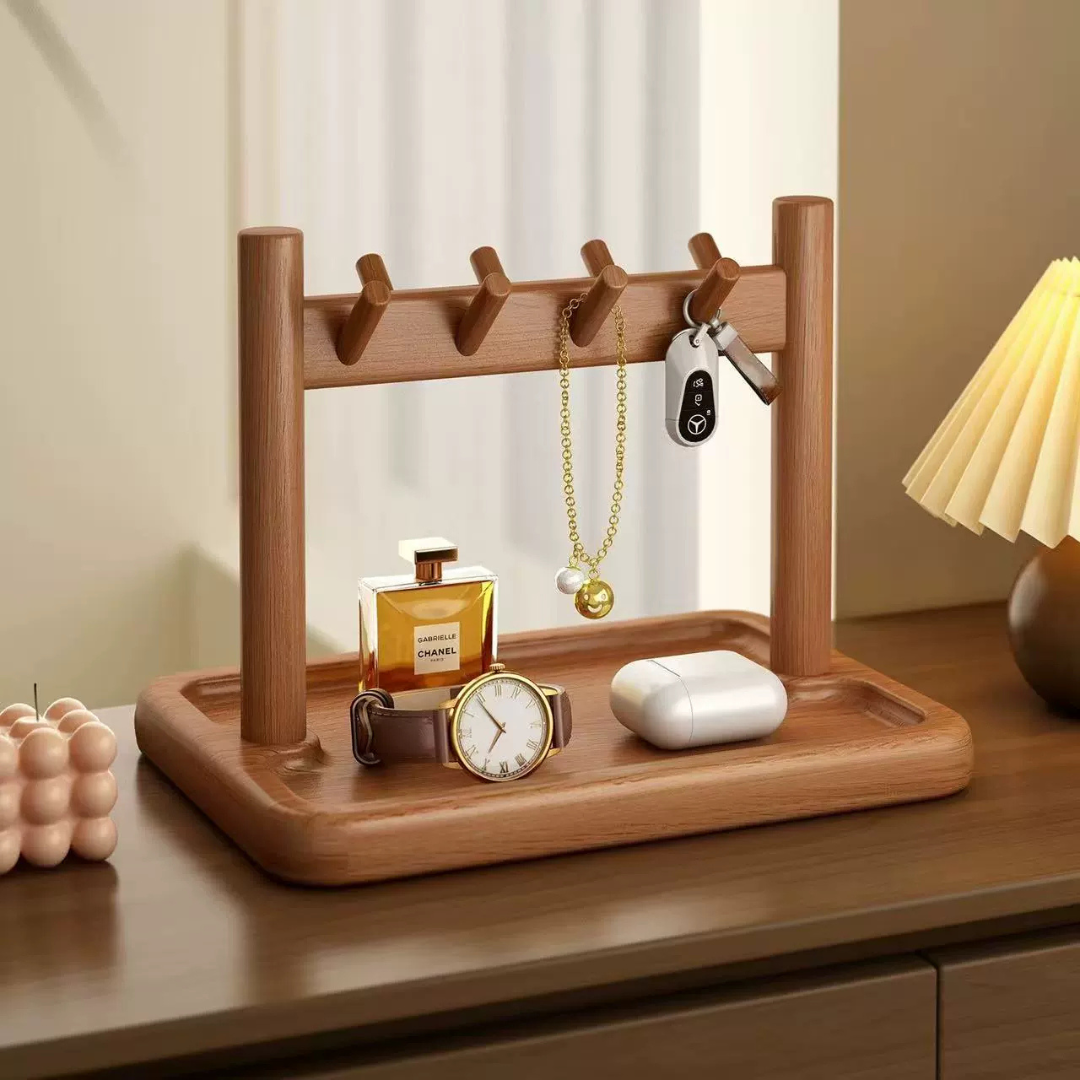Smart Multi-Hook Design Modern Wooden Desktop Key Organizer