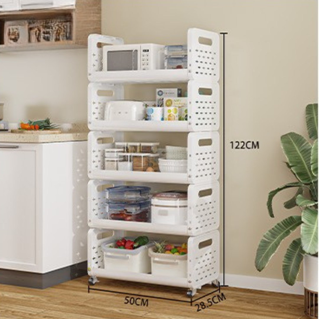 HOMERO Space Saving Utility Storage Rack with Wheels and Ventilated Shelves 4 Layer