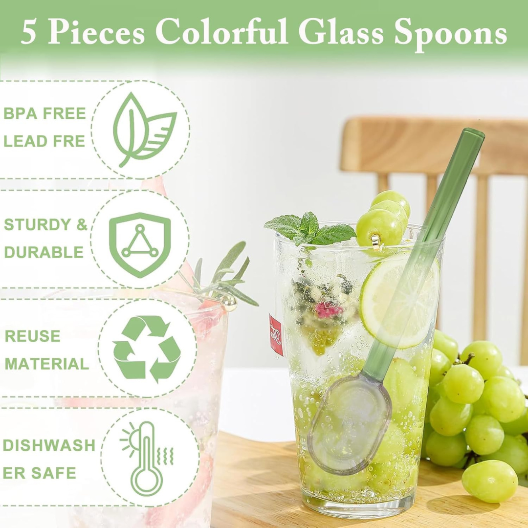 HOMERO Elegant Crystal Design Colorful Glass Stirring Spoons (Set of 5)