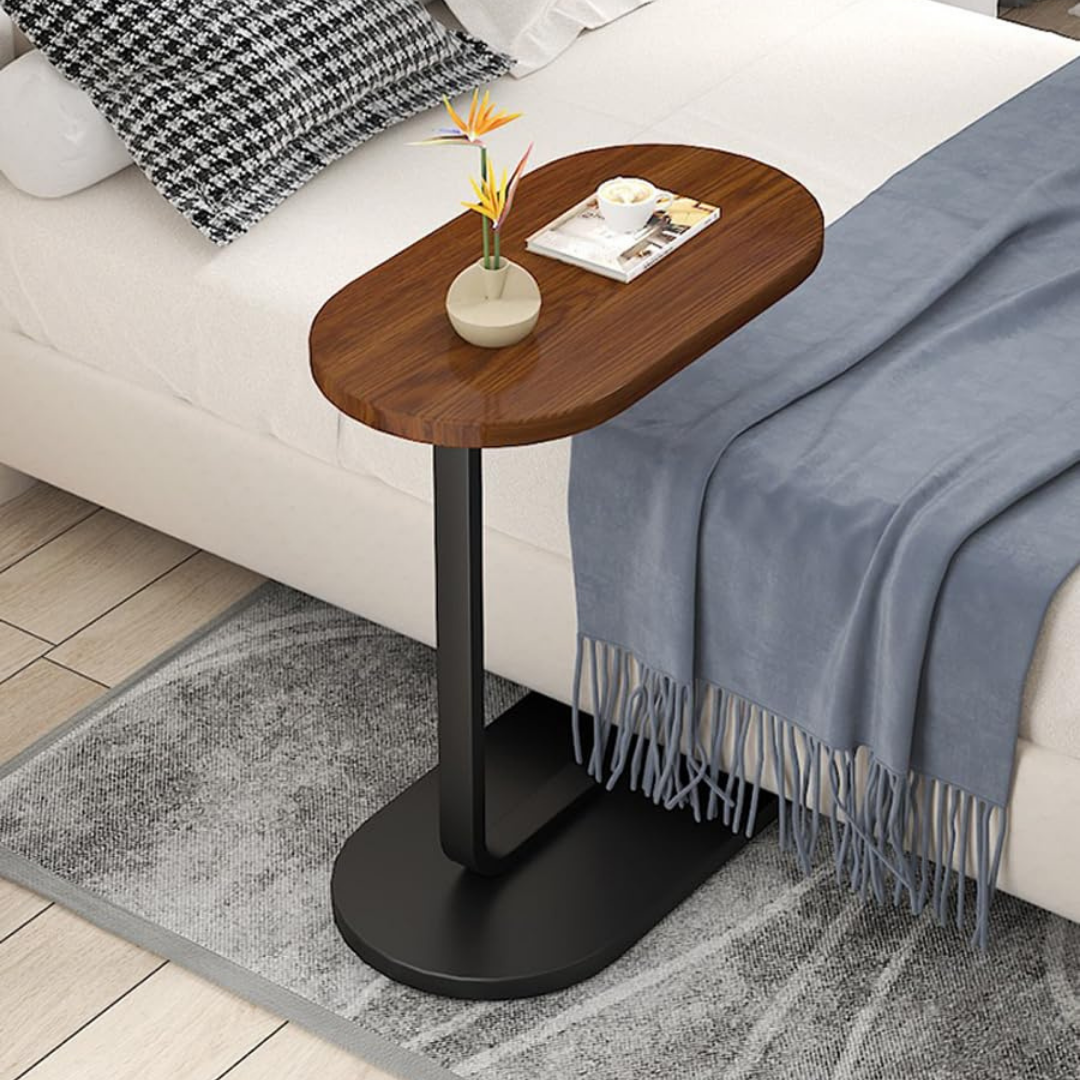 Homero Modern C Shaped Wooden Metal Side Table