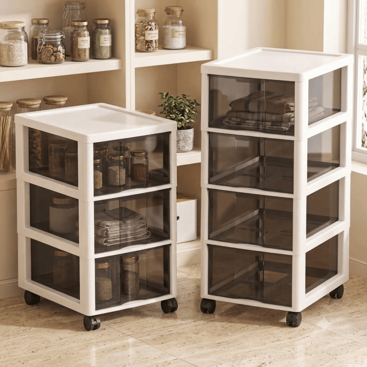 Multi-Layer Stackable Storage Cabinet Organizer with Wheels