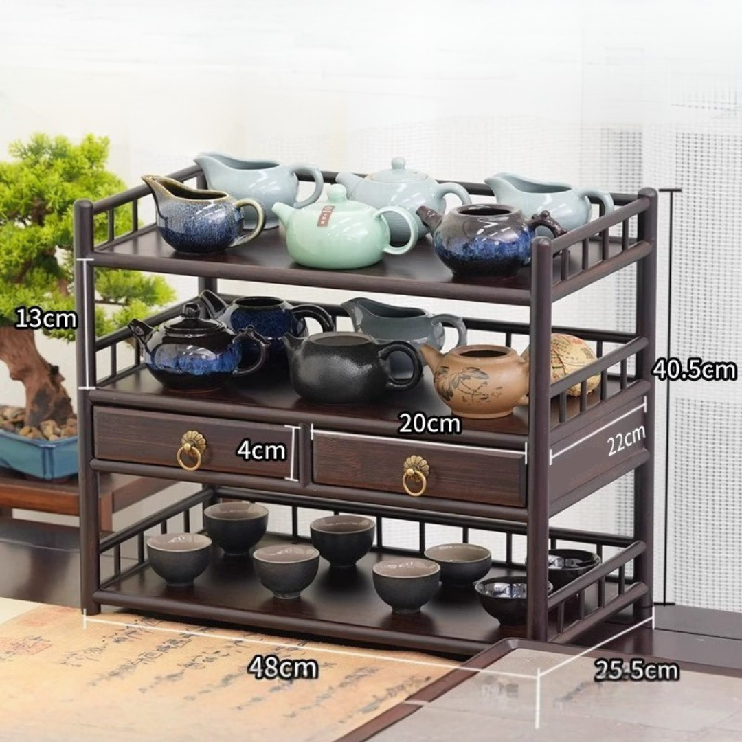 HOMERO Elegant Oriental Bamboo Multi-Layer Storage Organizer with Two Smooth Drawers