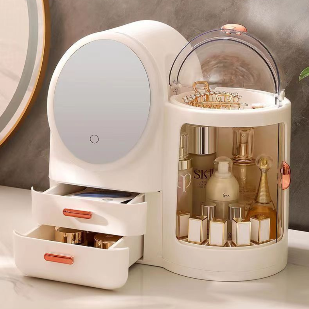 Premium Makeup and Skincare Organizer Box with Mirror LED Light