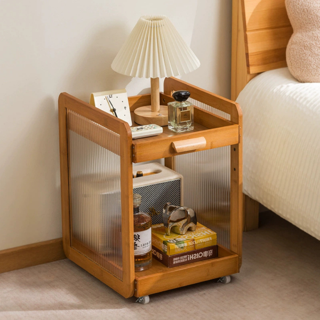 Homero 2 Layer Adjustable Bamboo Side Cabinet with 360 Degree Wheels