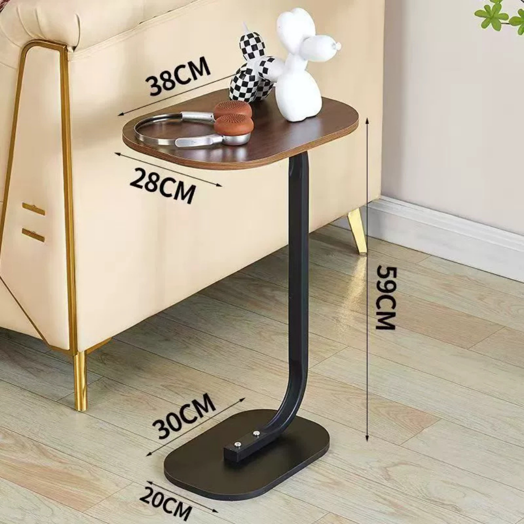 Homero Modern C Shaped Wooden Metal Side Table