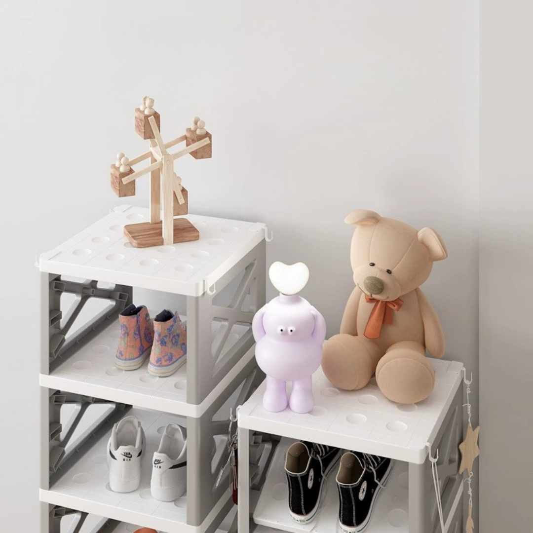 Multi-Functional Space Saving Shoe Organizer with Hooks (Orange)