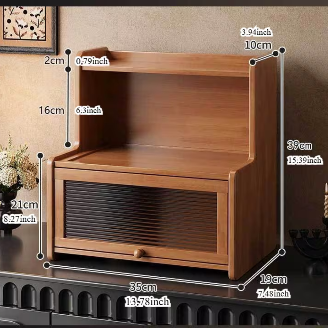 Bamboo Desktop Cup Holder Storage Rack with Acrylic Door
