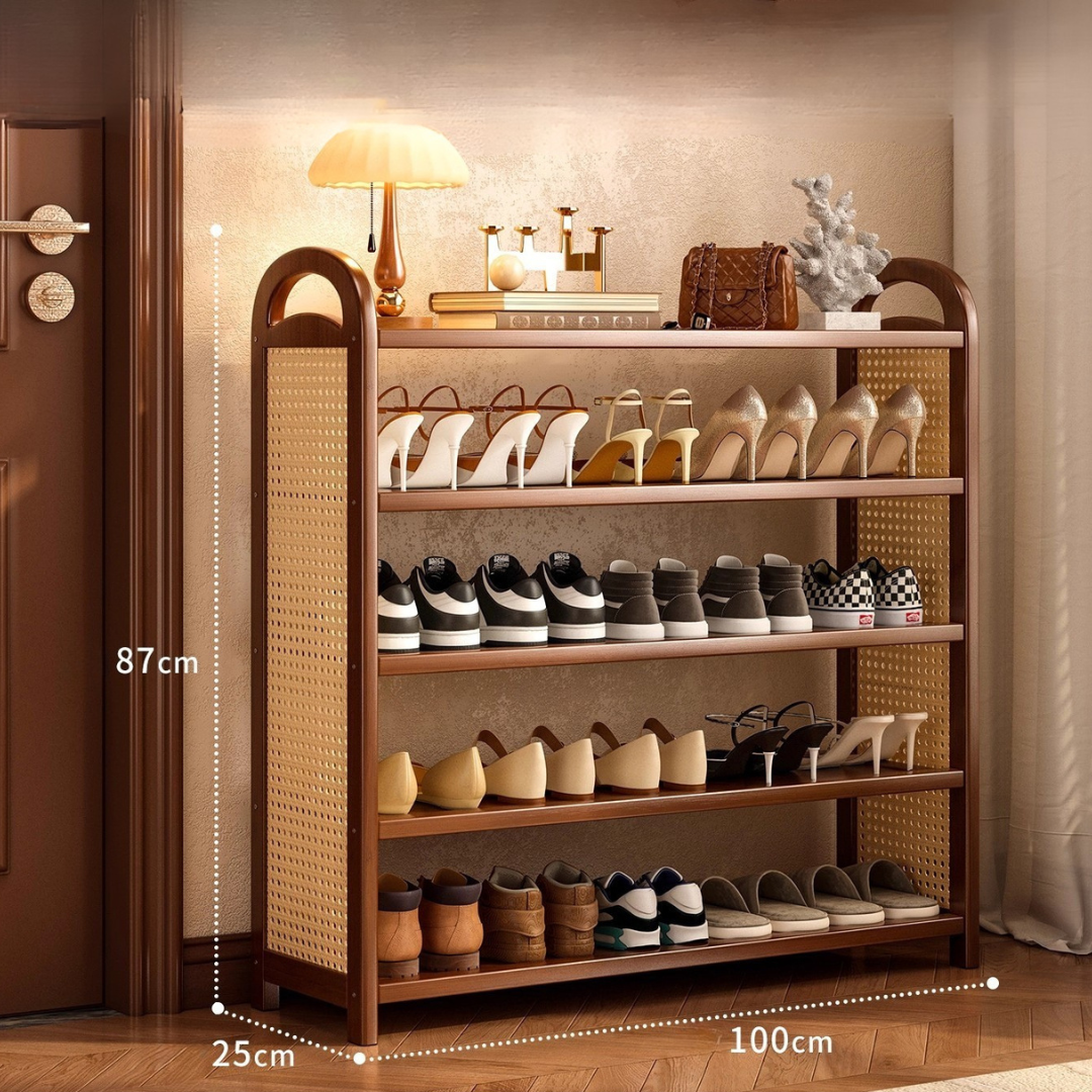 HOMERO Elegant Multi-Tier Bamboo Rattan Storage Stand Shoe Rack