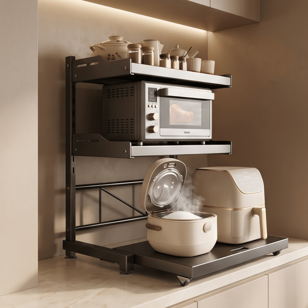 Carbon Steel Adjustable Microwave Oven Rack & Orgainzer