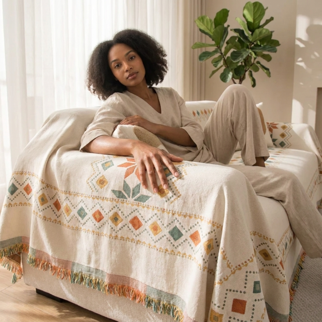 Unique Pattern Reversible Chenille Throw Sofa Cover