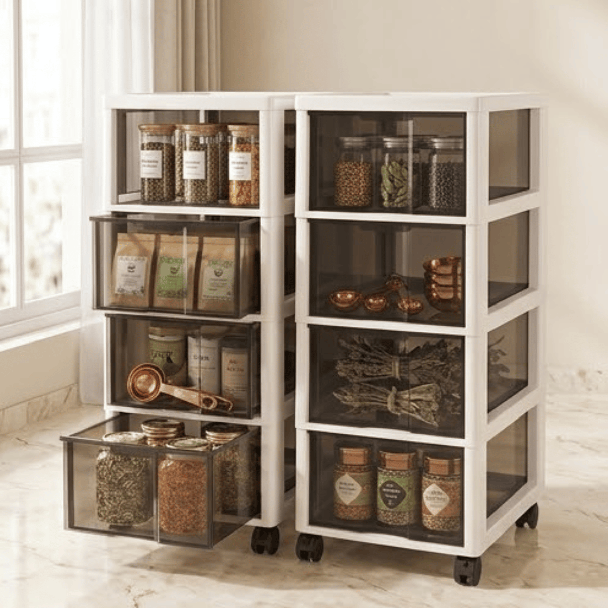 Multi-Layer Stackable Storage Cabinet Organizer with Wheels