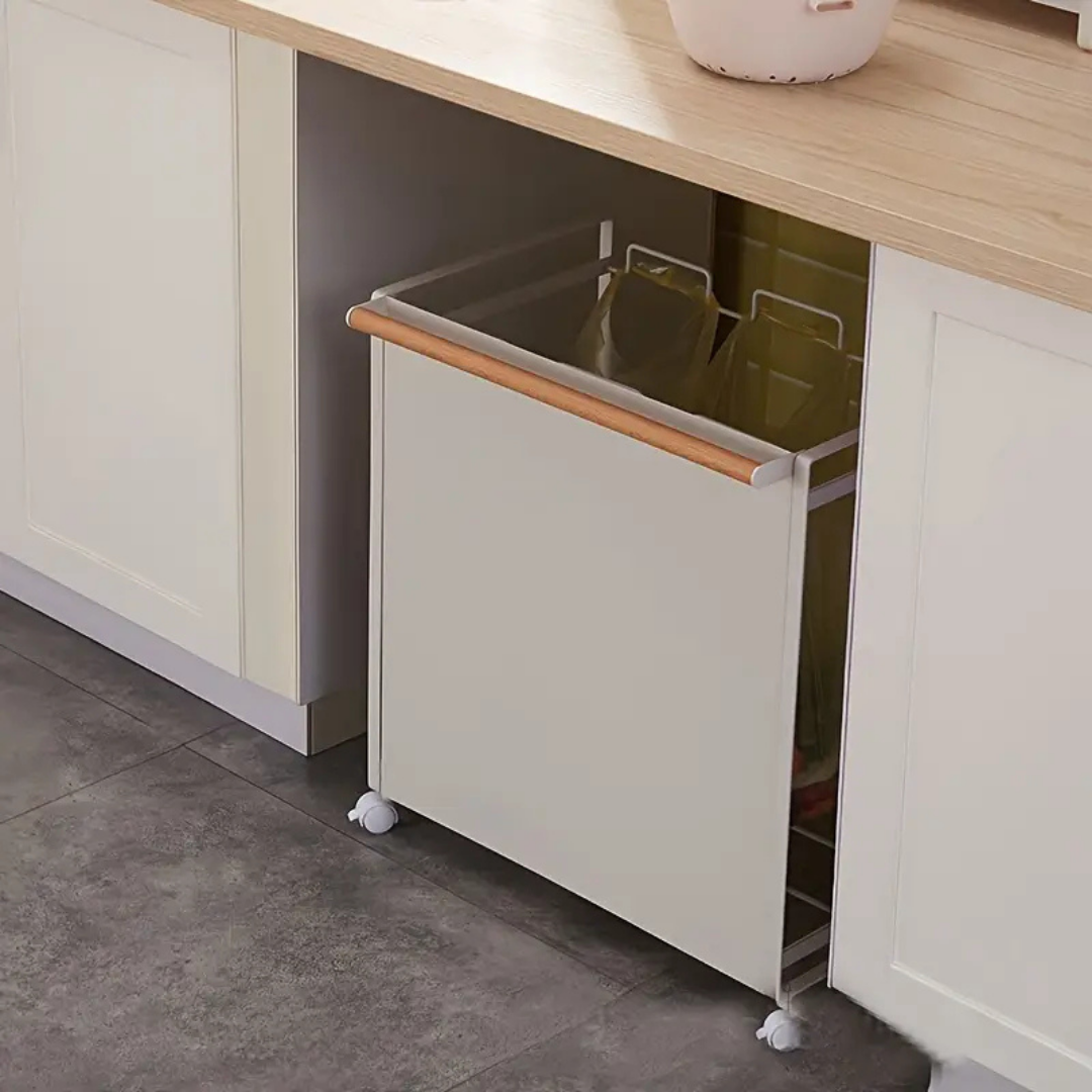 HOMERO Three-Compartment Metal Garbage Bag Holder Sleek Rolling Storage Rack