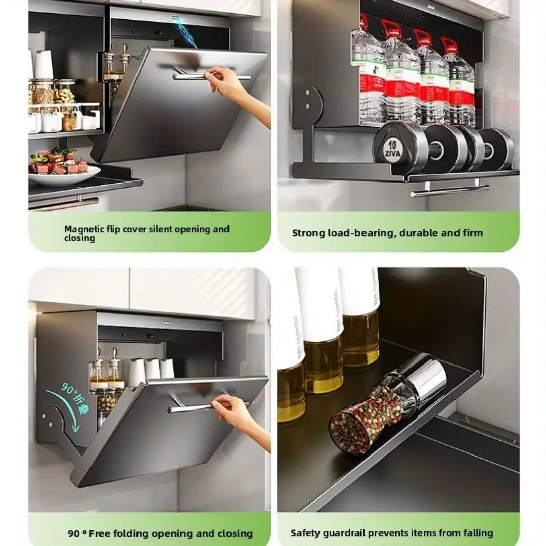 HOMERO Multifunctional Magnetic Flip-Top Kitchen Storage Rack